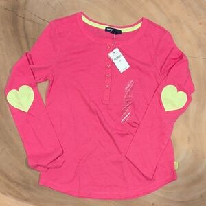 NWT GAP Pink Long Sleeve Tee with Yellow Heart Elbows